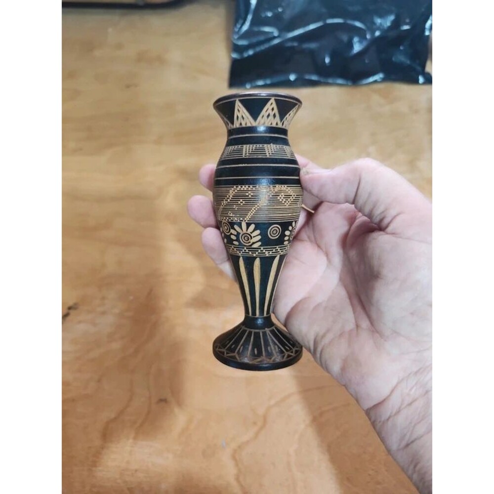 bud vase 5.25 inch lathe turned Wooden Vase Carved Floral Mexico